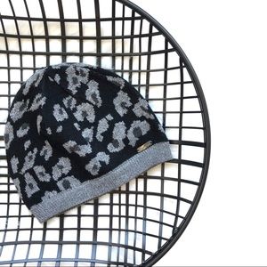 CALVIN KLEIN Leopard Knit Beanie Hat Black Gray One Size